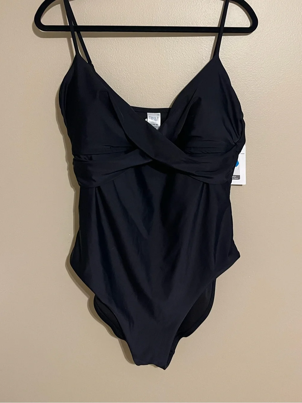 Time and Tru Black One-Piece Swimsuit with Twist Front